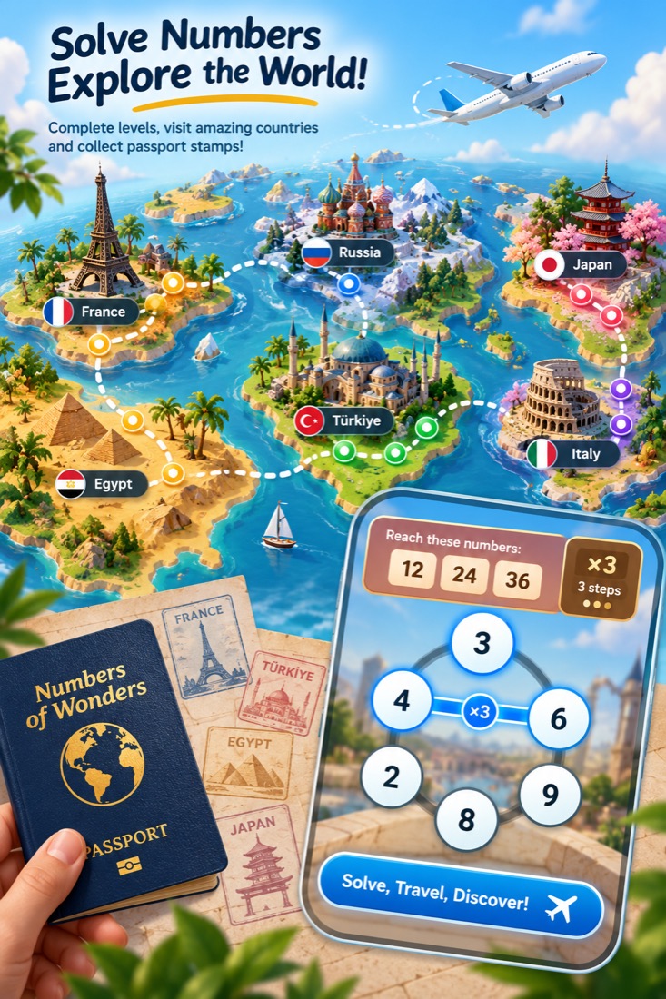 Complete levels, visit amazing countries and collect passport stamps